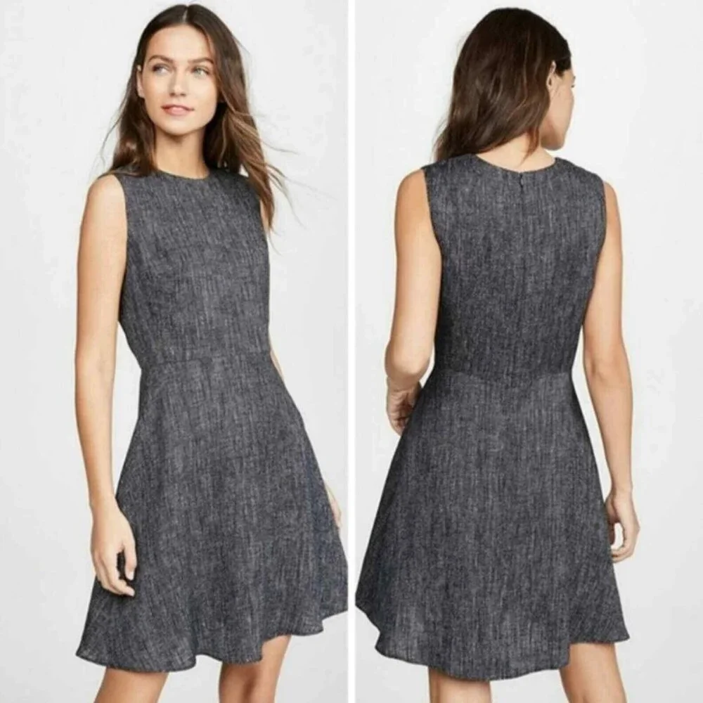 Theory Dart Mini Midi Dress In Herringbone Linen Fit & Flare Formal Work Office - Picture 11 of 11